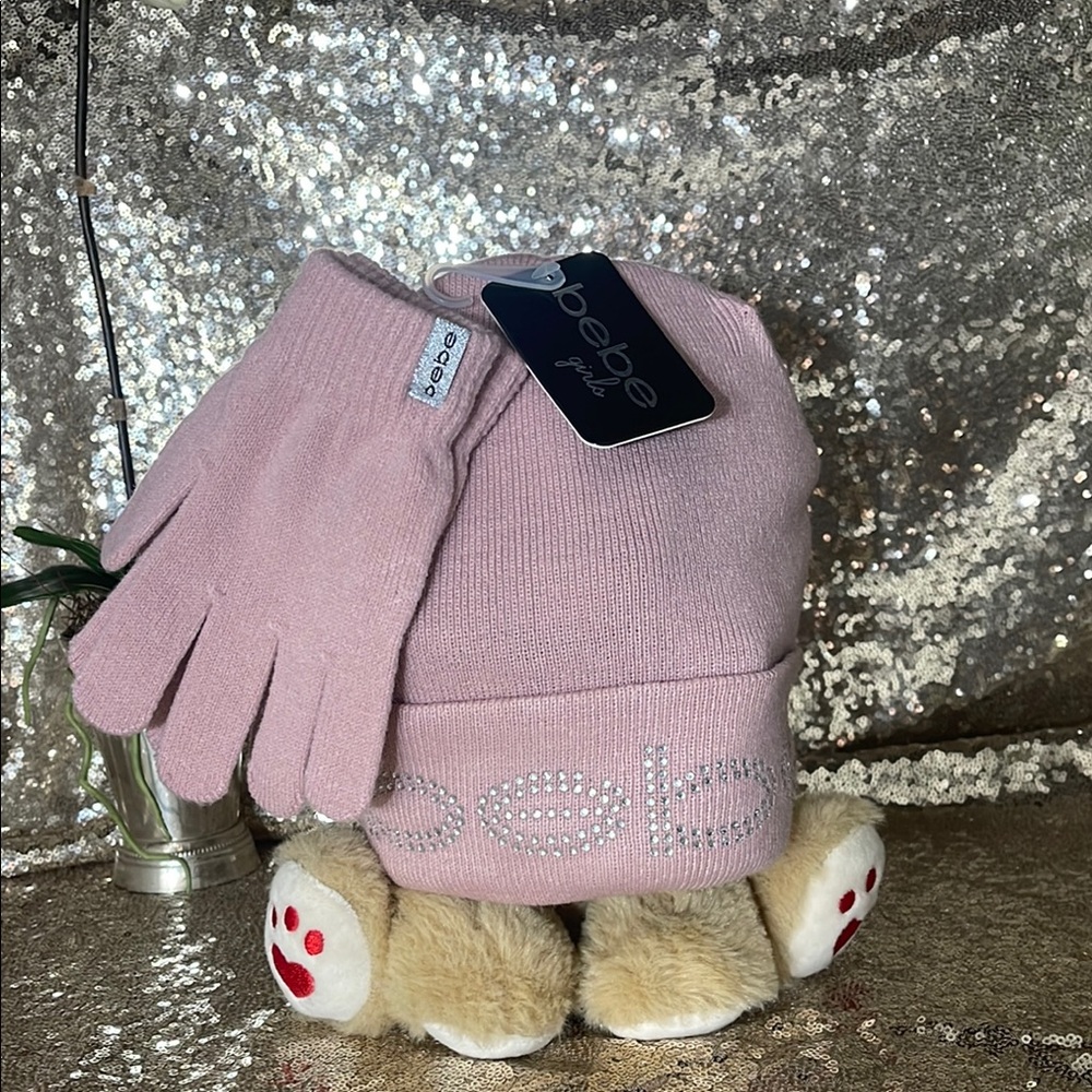 Bebe Kids Pink Beanie and Gloves Set